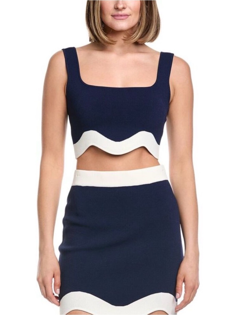 Amur Navy and White Knit top and skirt Set